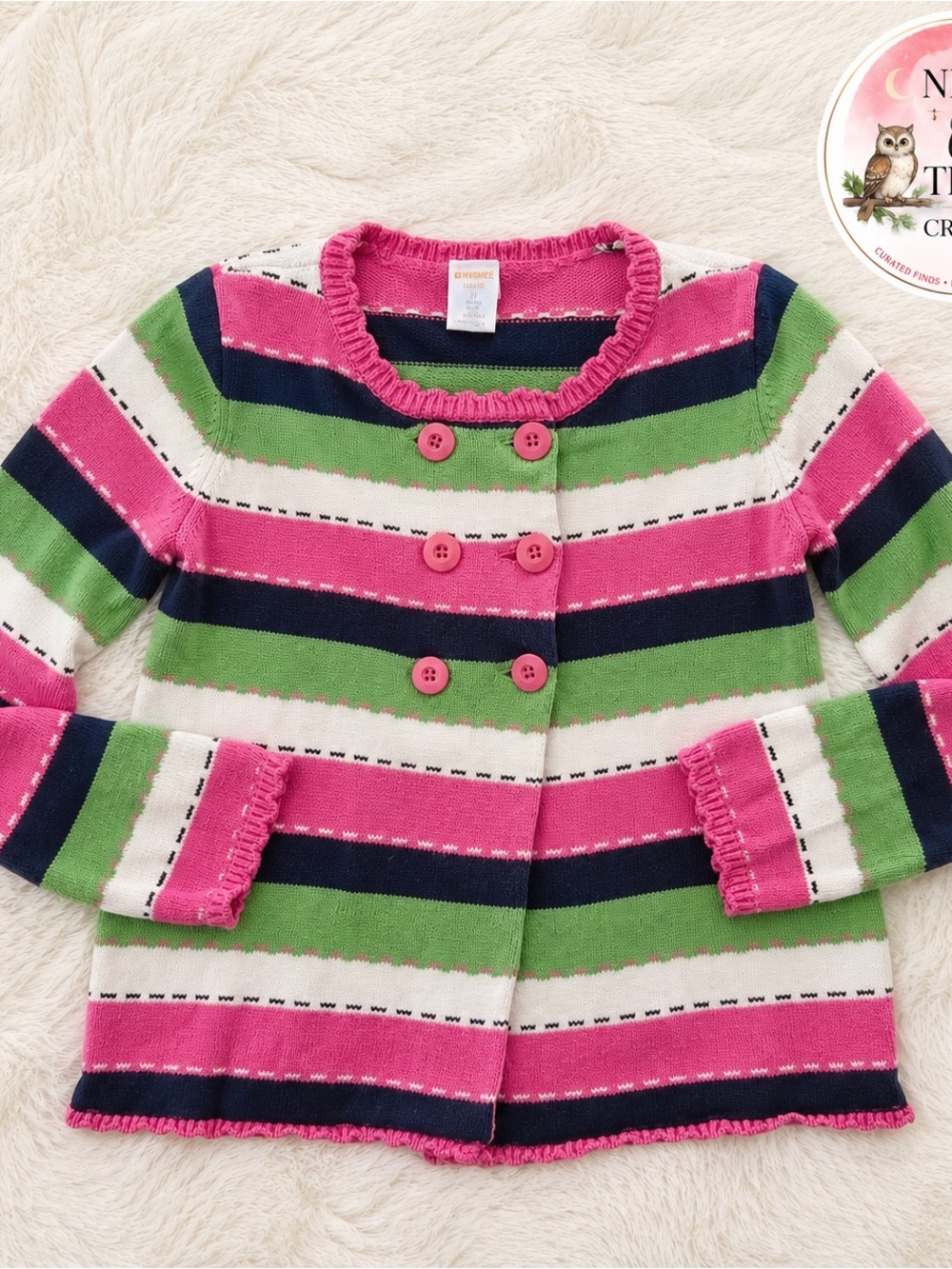 Gymboree Striped Cardigan Sweater Size M 7-8 ~ Back to School Pink Green Clothes